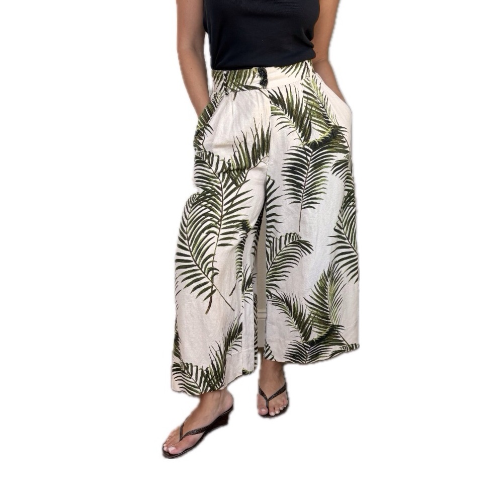 H&M High-Waisted Tropical Culottes Wide Leg Palm Print Pants - Size 8